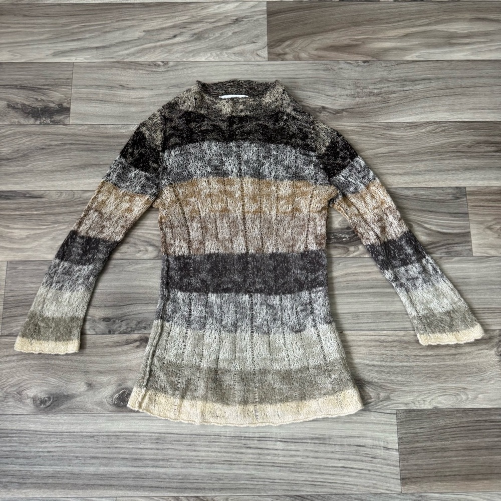 Lainey Made in Ireland Cashmere Blend Stripe Brown Knit Sweater Size Small